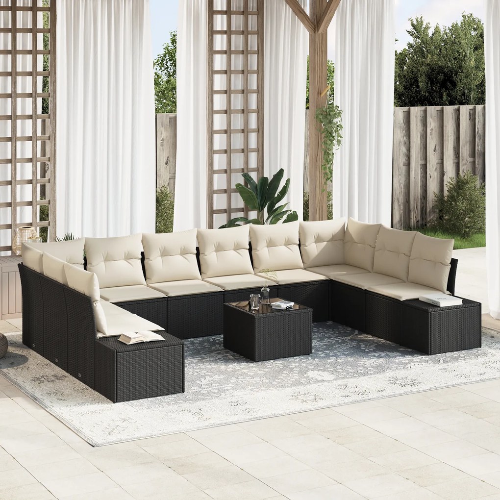 Conjunto de Sofá de Jardim de 10 peças com Almofadas em Vime PE Marrom