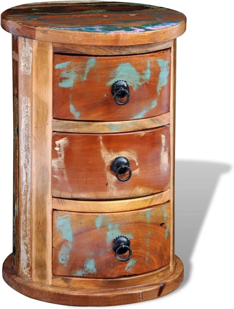 Armário de armazenamento de madeira maciça redondo com 3 gavetas