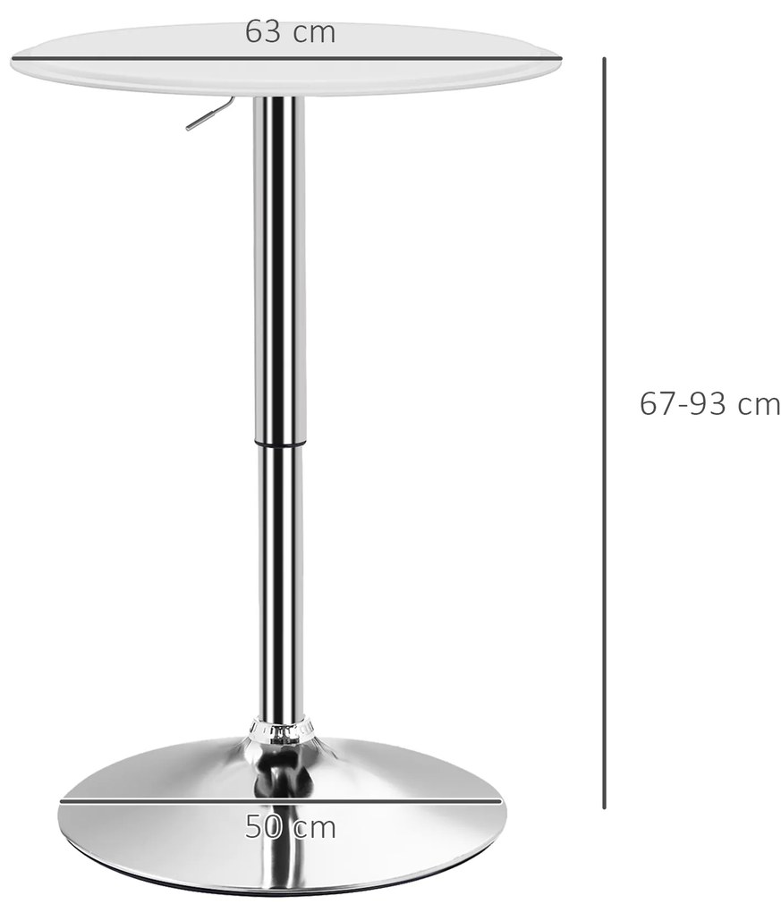 Mesa de Bar com Altura Ajustável Giratória 360° com Base Redonda Mesa Alta Moderna para Cozinha Ø63x67-93 cm Branco