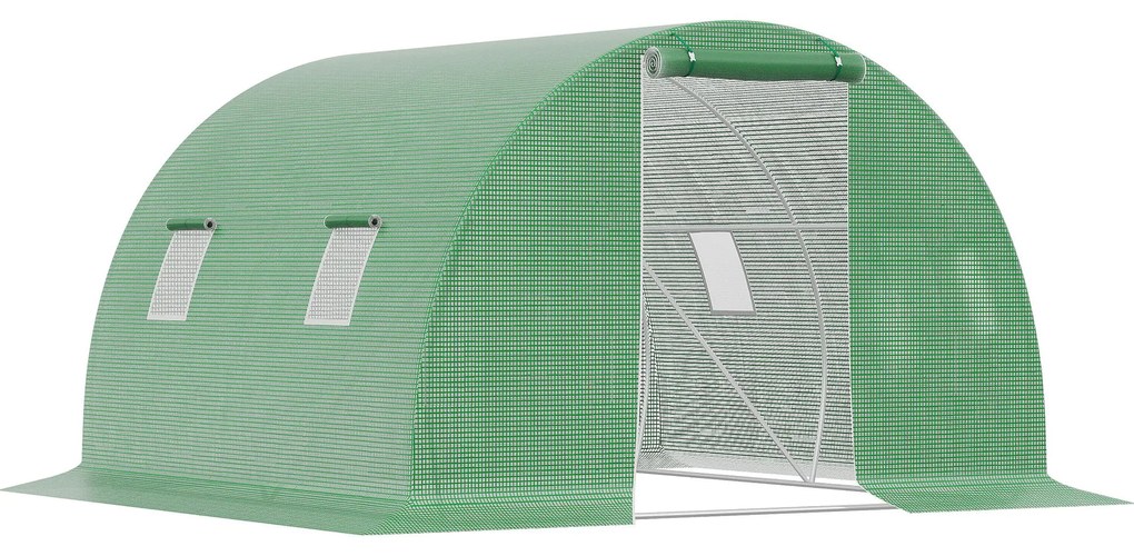 Estufa Tipo Túnel 3x3x2 m com Paredes Laterais Enroláveis 4 Janelas de Malha e Porta Enrolável com Fecho de Correr Verde