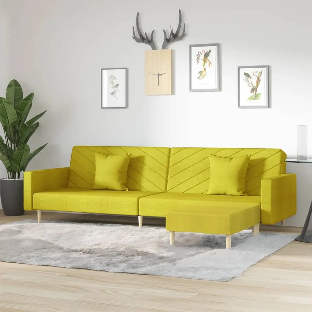 vidaXL Sofá-cama de 2 lugares c/ 2 almofadas/apoio de pés tecido verde