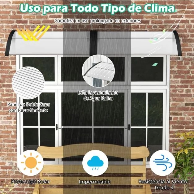 Toldo para janelas ou portas 122 x 99 cm Proteção solar Chuva Neve Vento Policarbonato, alumínio Preto