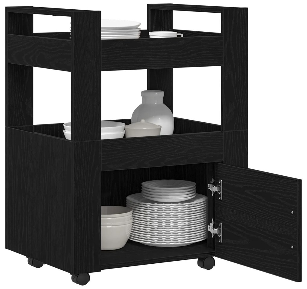 Carrinho de Cozinha vidaXL Carvalho Preto 60x45x80 cm Madeira Compósit