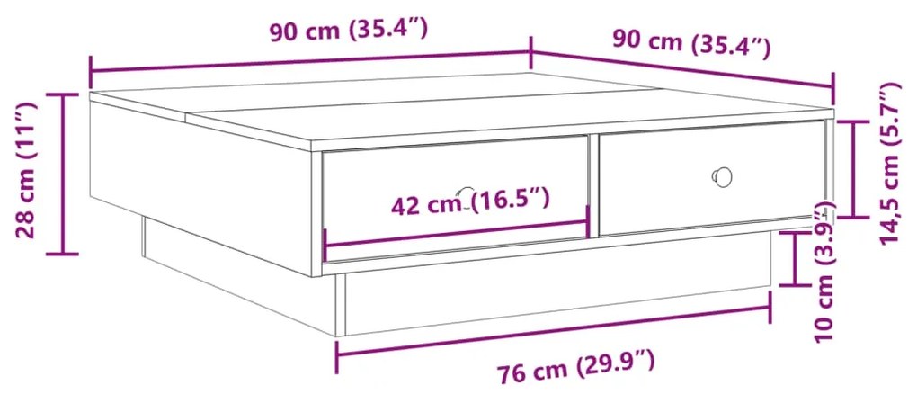 Mesa de centro 90x90x28 cm contraplacado preto