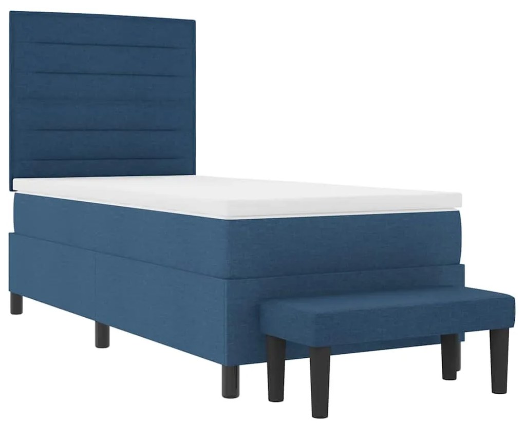 Cama Box Spring com Colchão e Banco Azul 90x200 cm Tecido