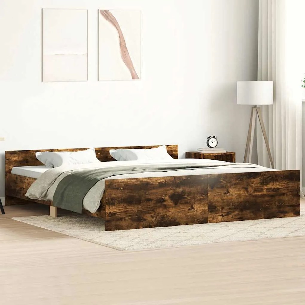 Estrutura cama c/ cabeceira/apoio pés 180x200cm carvalho fumado