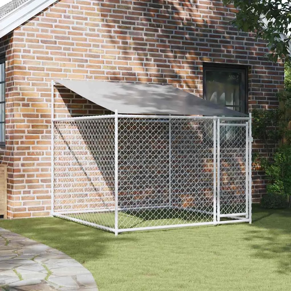 Jaula para cão com telhado/porta 2x2x2 m aço galvanizado cinza