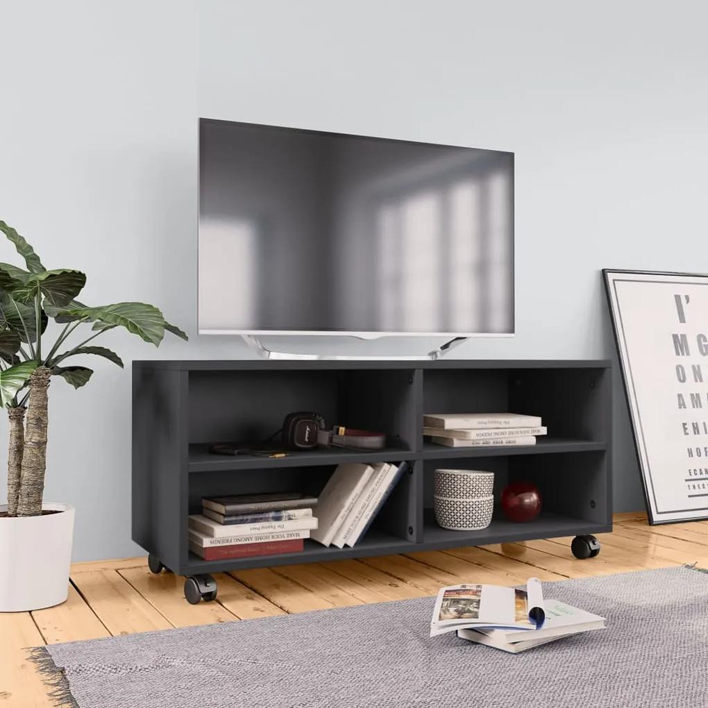 800182 vidaXL Móvel de TV com rodas 90x35x35 cm contraplacado cinzento