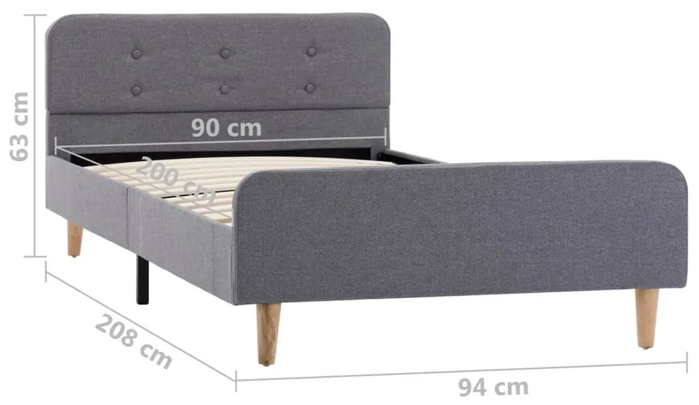 Estrutura de cama em tecido 90x200 cm cinzento-claro