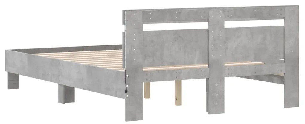 Estrutura cama cabeceira e luzes LED 135x190cm cinzento cimento