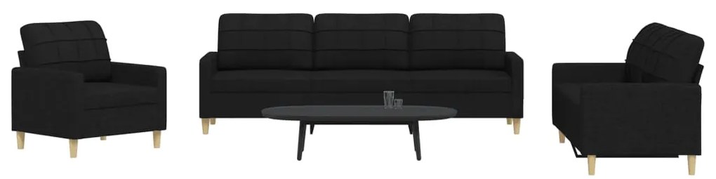 3 pcs conjunto de sofás tecido preto