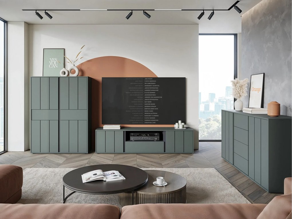 Conjunto para sala de estar Vircoro 106, Antracite, Verde, Partes separadas, Placa de aglomerado laminado