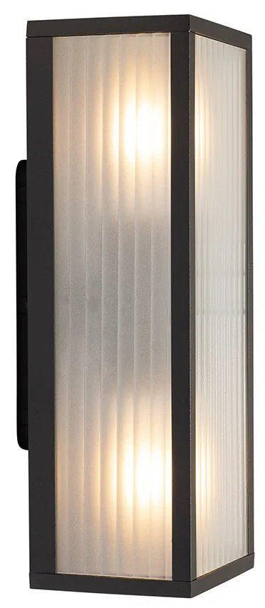 Candeeiro de Parede Inteligente Preto para Exterior com Vidro Canelado Incl. 2 Wifi A60 - Charlois