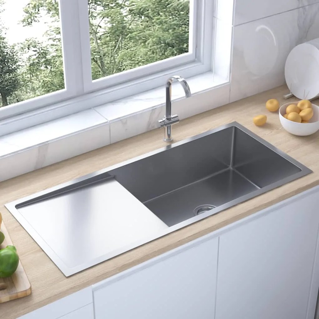 51526 vidaXL Lava-louça de cozinha artesanal aço inoxidável