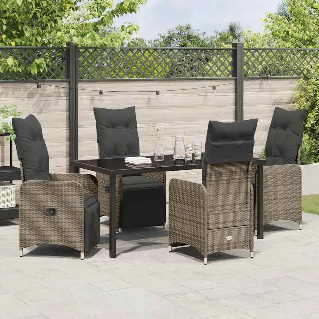 Conjunto de Jantar de Jardim com 5 Peças e Almofadas Cinzas de Rattan