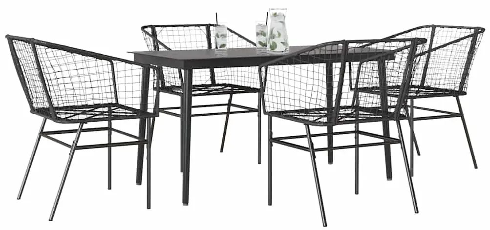 vidaXL Conjunto de jantar jardim 5 peças vidro vime PE preto
