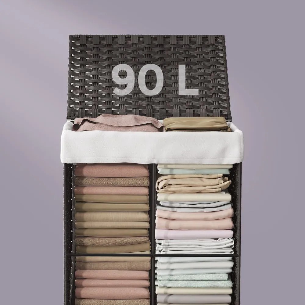 Cesto para roupa suja 90L em Polyrattan 46 x 33 x 60 cm Preto