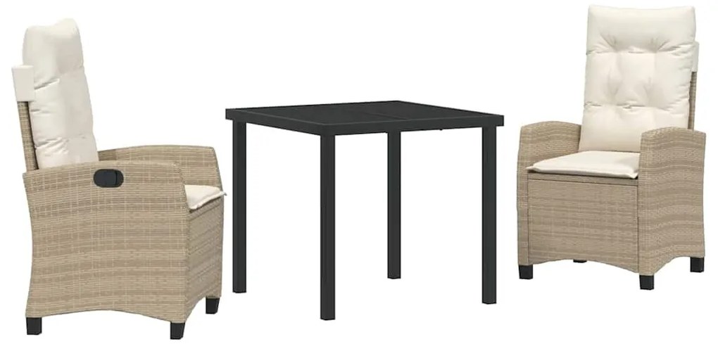 Conjunto de jantar de jardim com 3 peças e almofadas - rattan poliéste