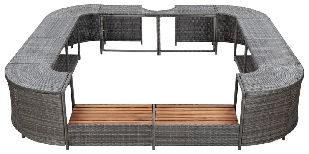 Contorno de spa quadrado 268 x 268 x 55 cm vime PE cinzento