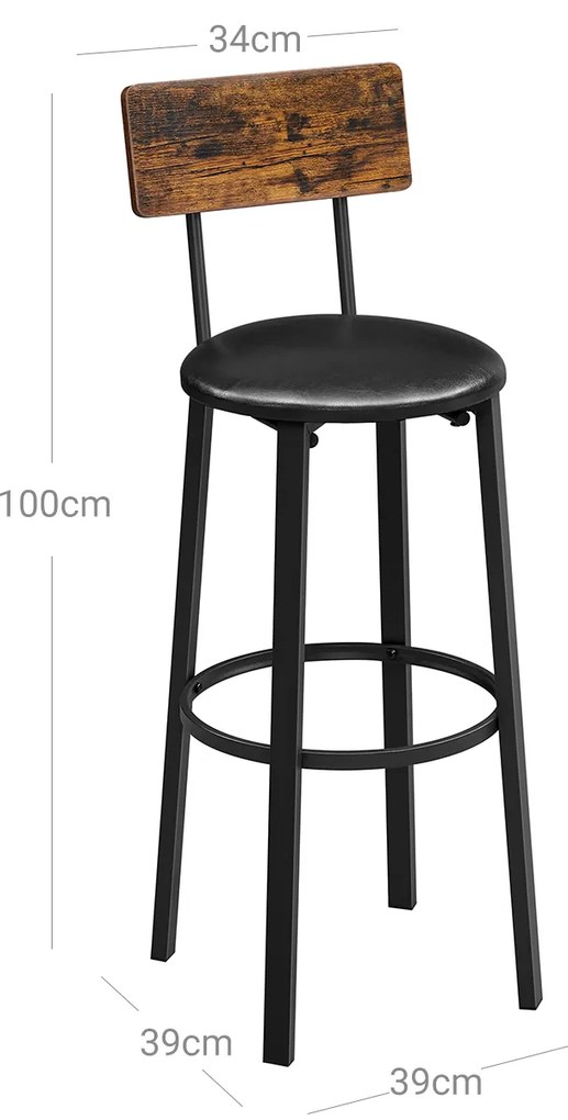 Conjunto de 2 bancos de bar com apoio para os pés Castanho Vintage-preto