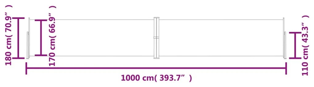 Toldo lateral retrátil 180x1000 cm preto