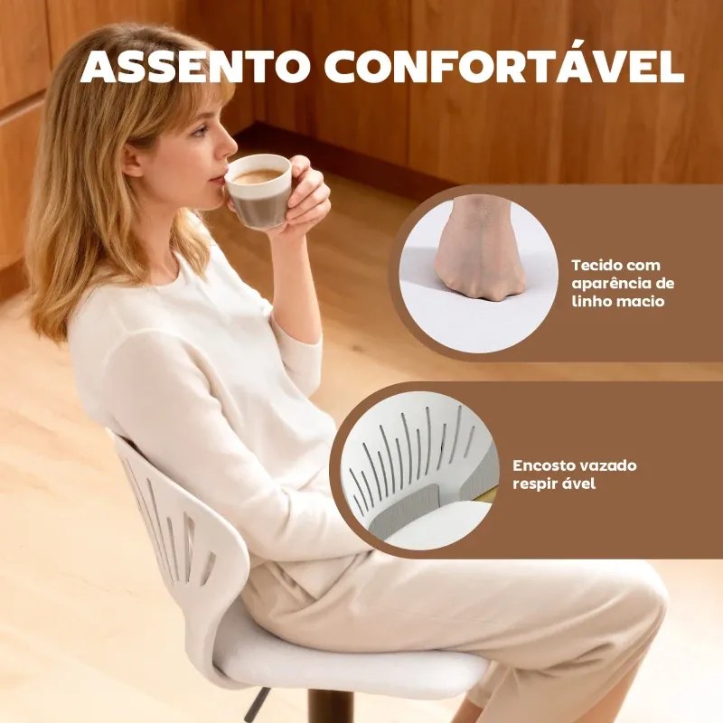 Conjunto de 2 Bancos Altos de Cozinha Giratórios a 360° Reguláveis em Altura de 84-105 cm 40,5x43x84-105 cm Branco