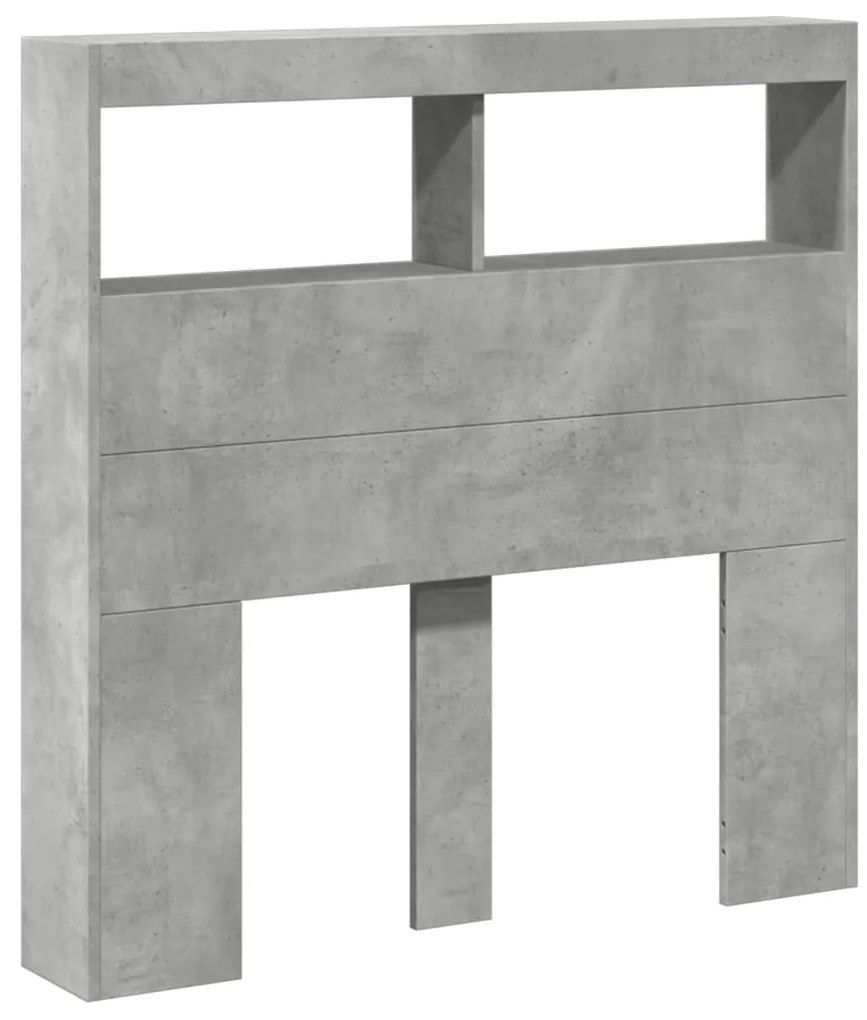 Armário de cabeceira c/ luzes LED 100x17x102cm cinzento cimento