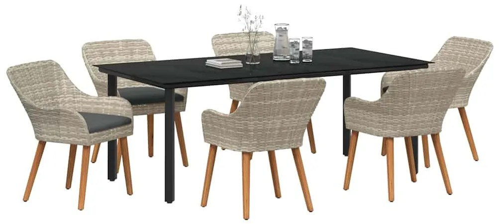 Conjunto de sala de jantar 7 pcs Cinza claro e preto