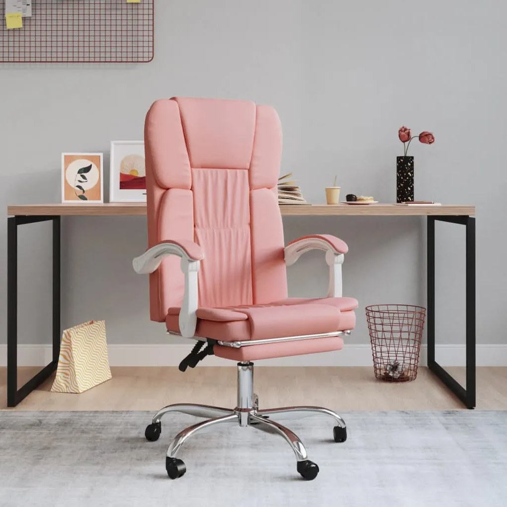 vidaXL Cadeira de escritório reclinável couro artificial rosa