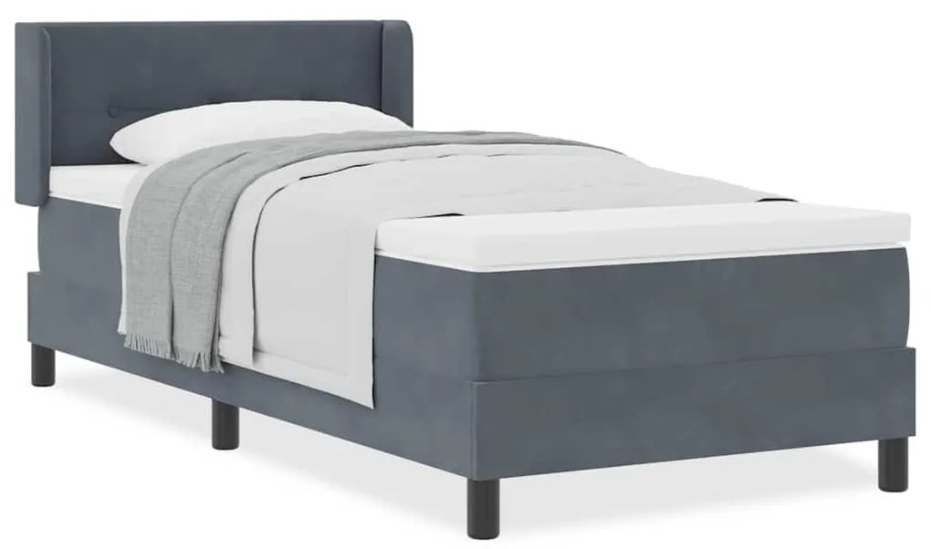 Cama Box da com Colchão Cinza Escuro 100x200 cm Veludo