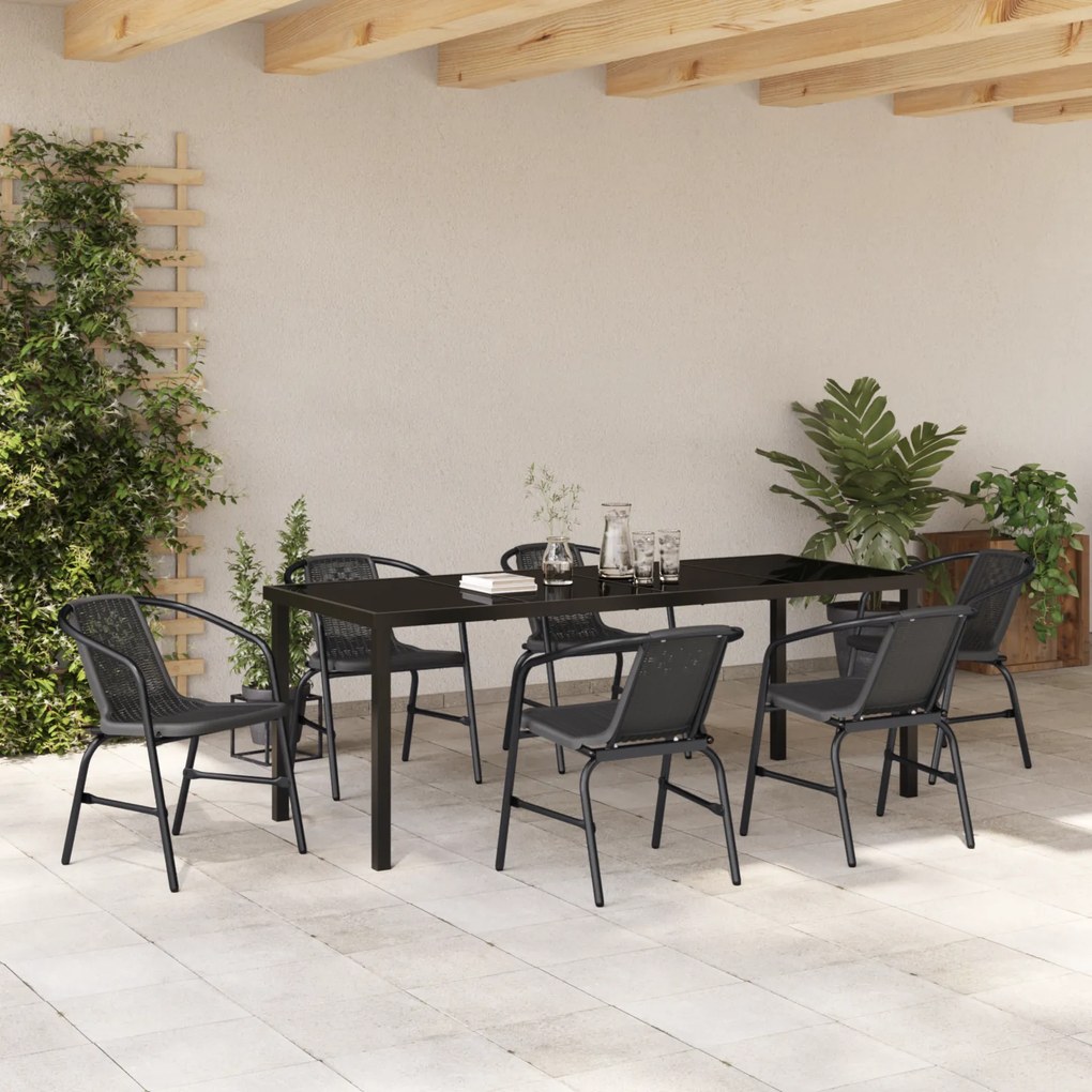 Conjunto de Jantar de Jardim 7 Peças Preto Poly Rattan