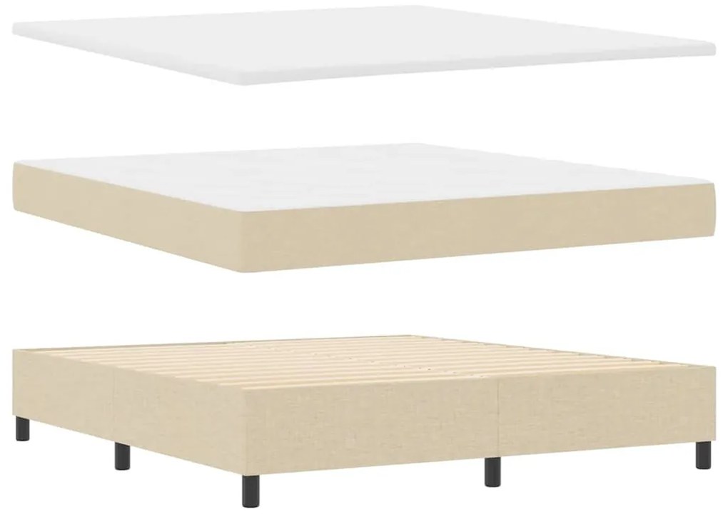Cama com Estrutura Box com Colchão e Banco Creme 180x200 cm Tecido