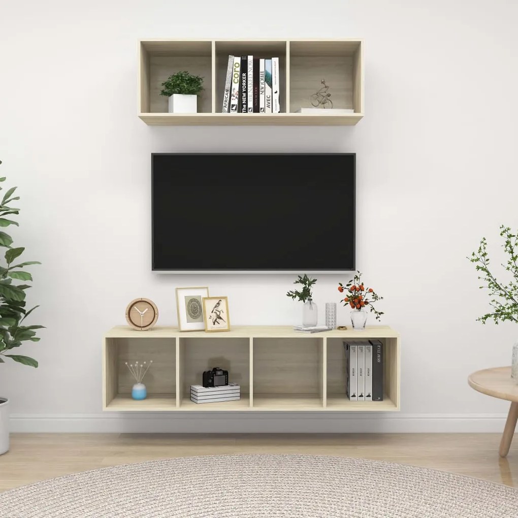 vidaXL 2 pcs conjunto móveis de TV derivados madeira carvalho sonoma