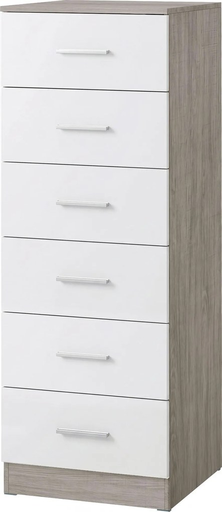 Cómoda de 6 Gavetas Alta para Quarto com Sistema Antitombo 40x40x110 cm Cinza-claro e Branco
