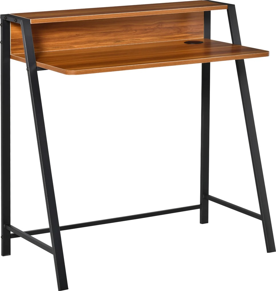 Secretária Mesa de Computador 84x45x85cm com Bancada de Madeira e Pés de Metal Estilo Moderno para Escritório Estúdio Dormitório Carga Máxima 20kg Nog