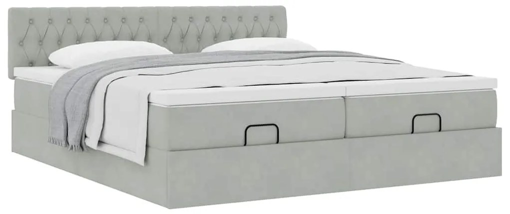 Estrutura cama otomana colchões 200x200cm veludo cinzento claro