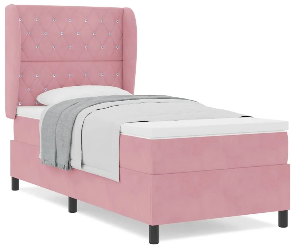 Cama com Estrado e Colchão Rosa 90 x 190 cm em Veludo