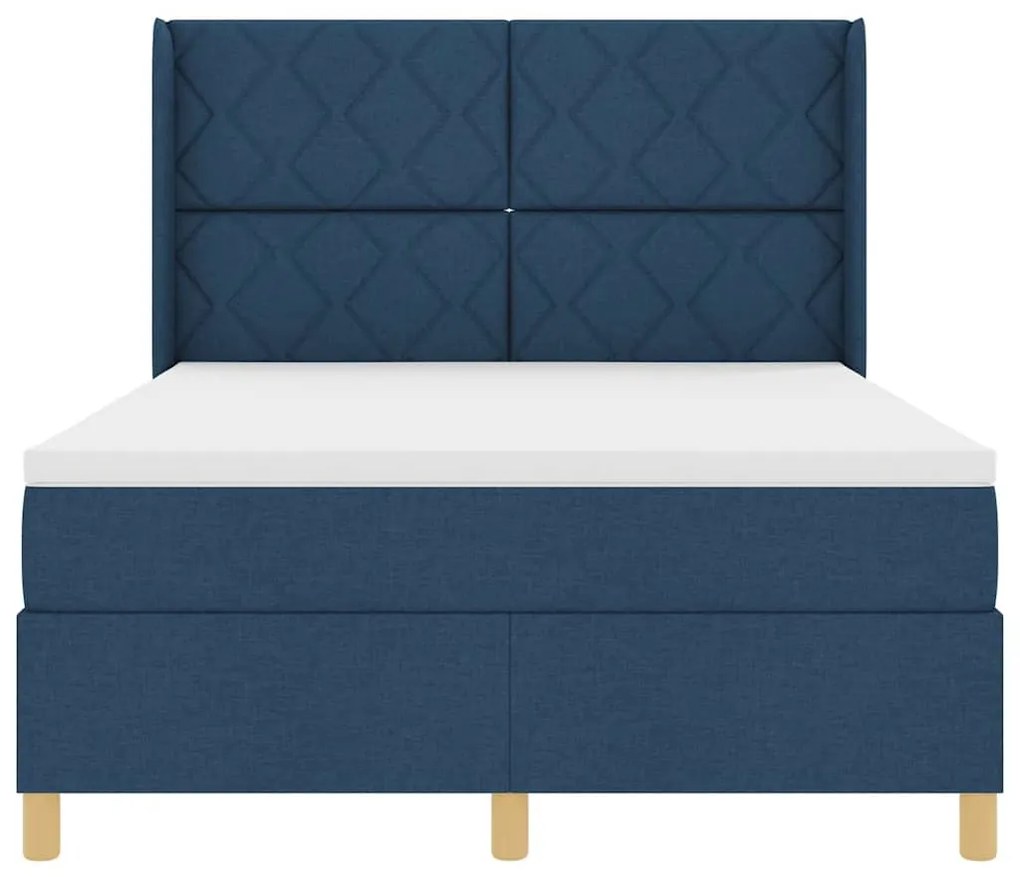 Cama Box com Colchão e LED Azul 140x200 cm Tecido