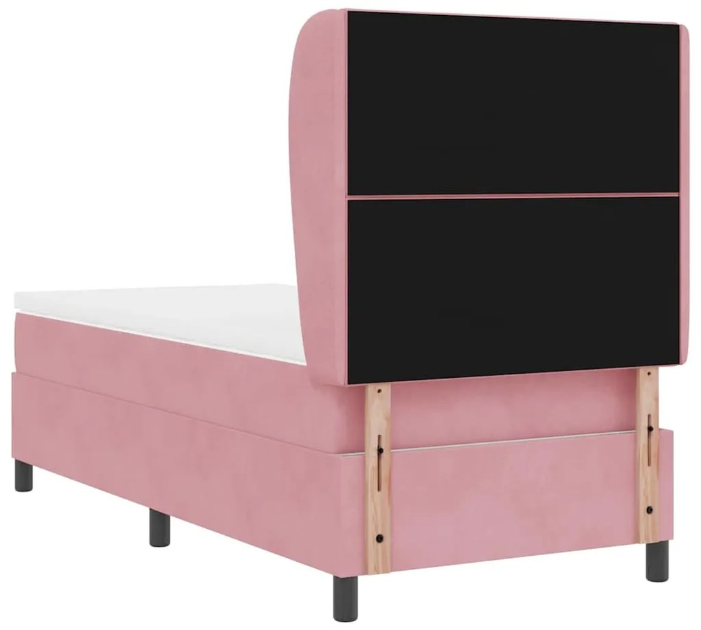 Cama Box com Colchão Rosa, 90x190 cm, Veludo
