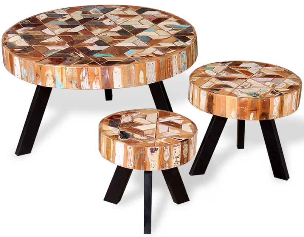 Conjunto de mesas de centro 3 pcs madeira recuperada maciça
