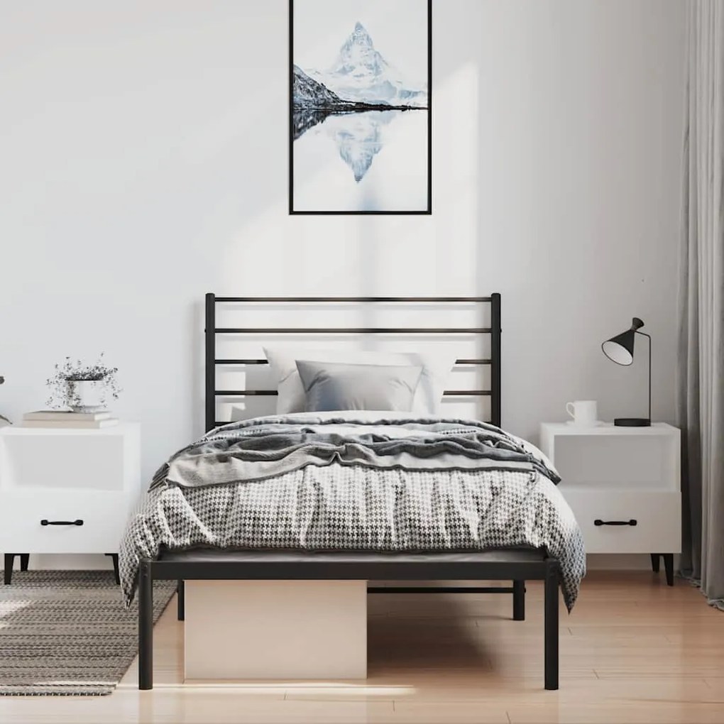 Estrutura de cama com cabeceira 100x190 cm metal preto