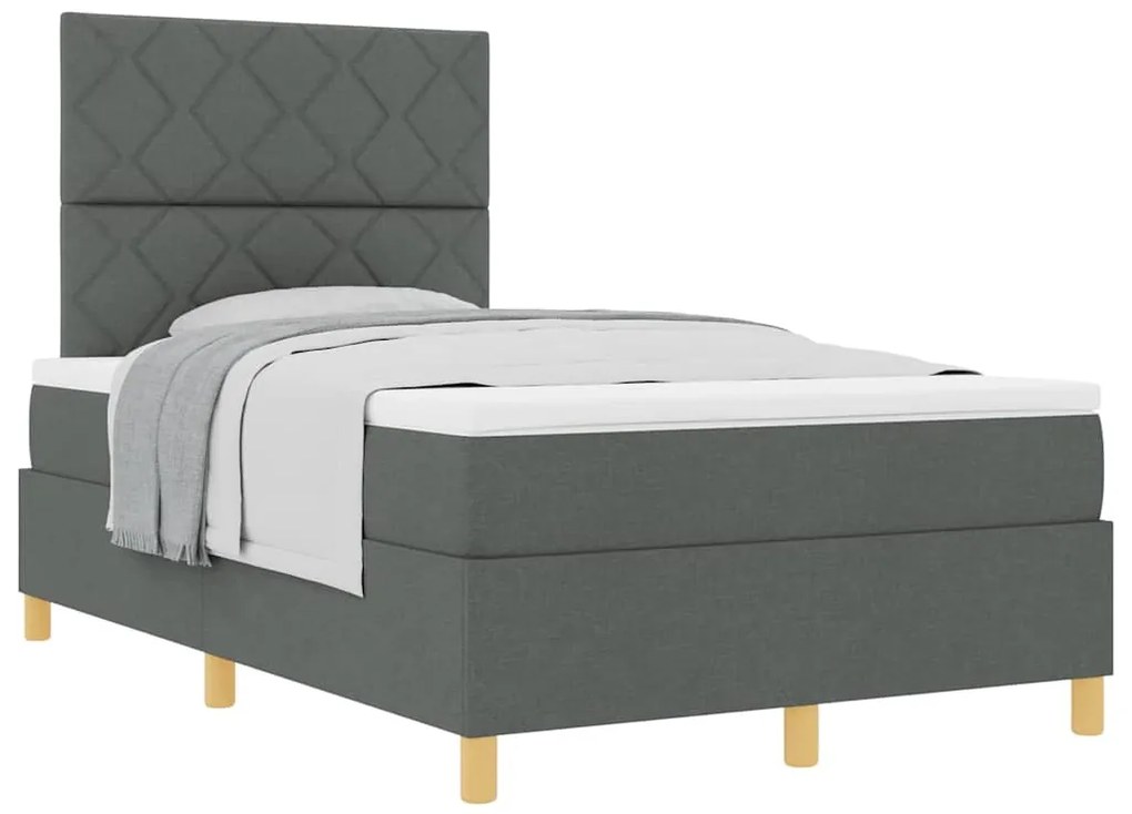 Cama Box Spring com Colchão Cinza Escuro Pequena de Casal Tecido