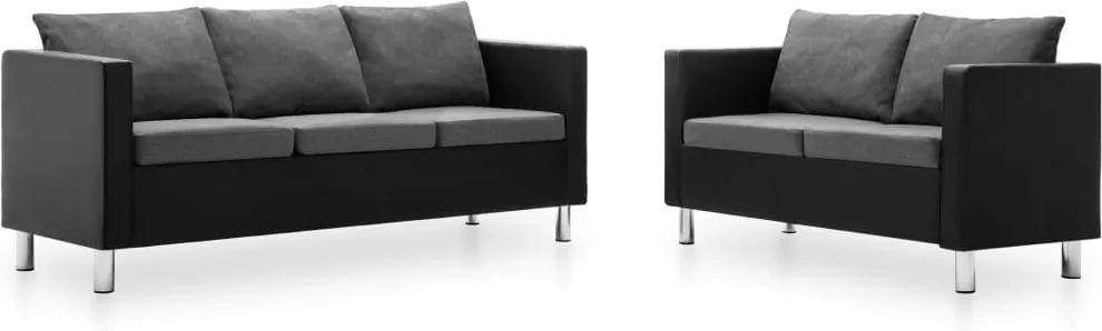 Conjunto de sofás couro artificial 2 pcs preto e cinzento claro