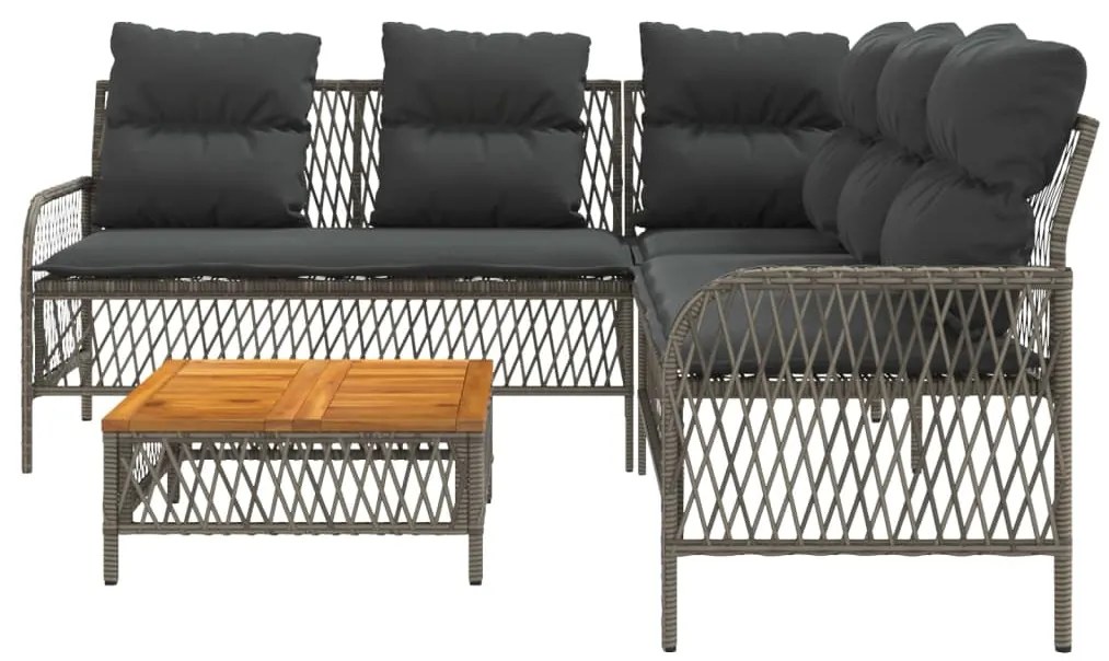 2 pcs conjunto sofás de jardim c/ almofadões vime PE cinzento