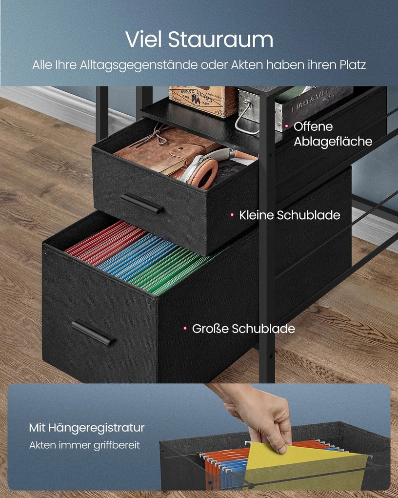 Secretária com gavetas e suporte para monitor em ébano preto