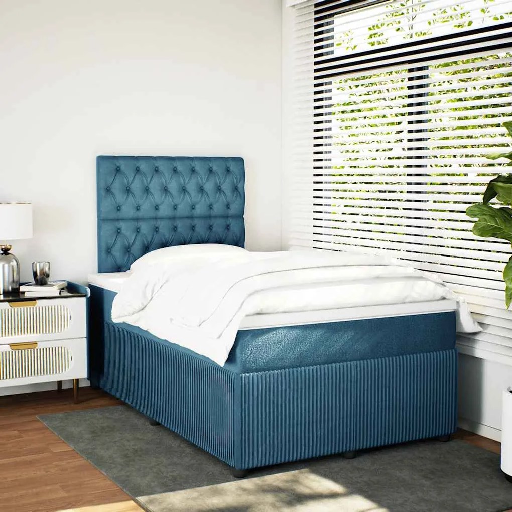 Cama boxspring com colchão 120x200 cm veludo azul