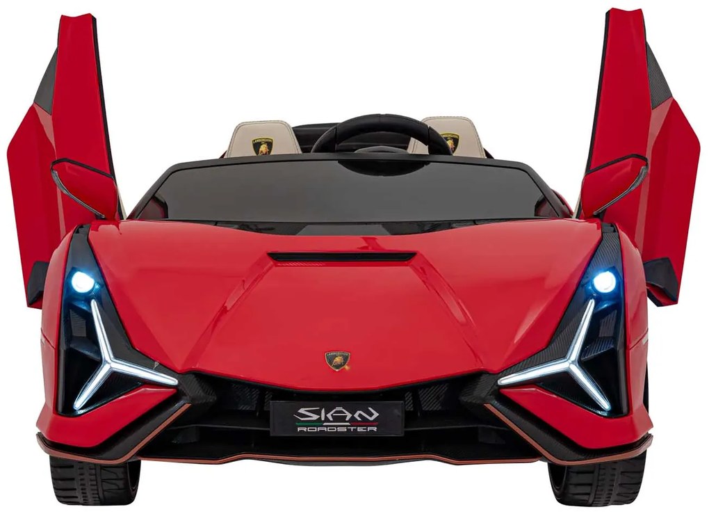 Carro elétrico para Crianças 2 Lugares Lamborghini SIAN 24V 4x4 Rodas Espuma EVA, Assento couro ecológico Vermelho