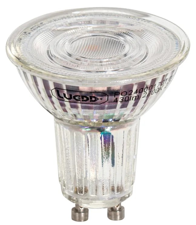 Conjunto de 5 Lâmpadas LED GU10 50mm Reguláveis Transparentes 4.9W 430 lm 2700K