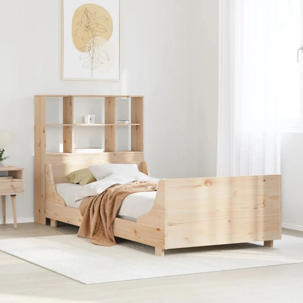 Cama com estante sem colchão 75x190 cm madeira maciça