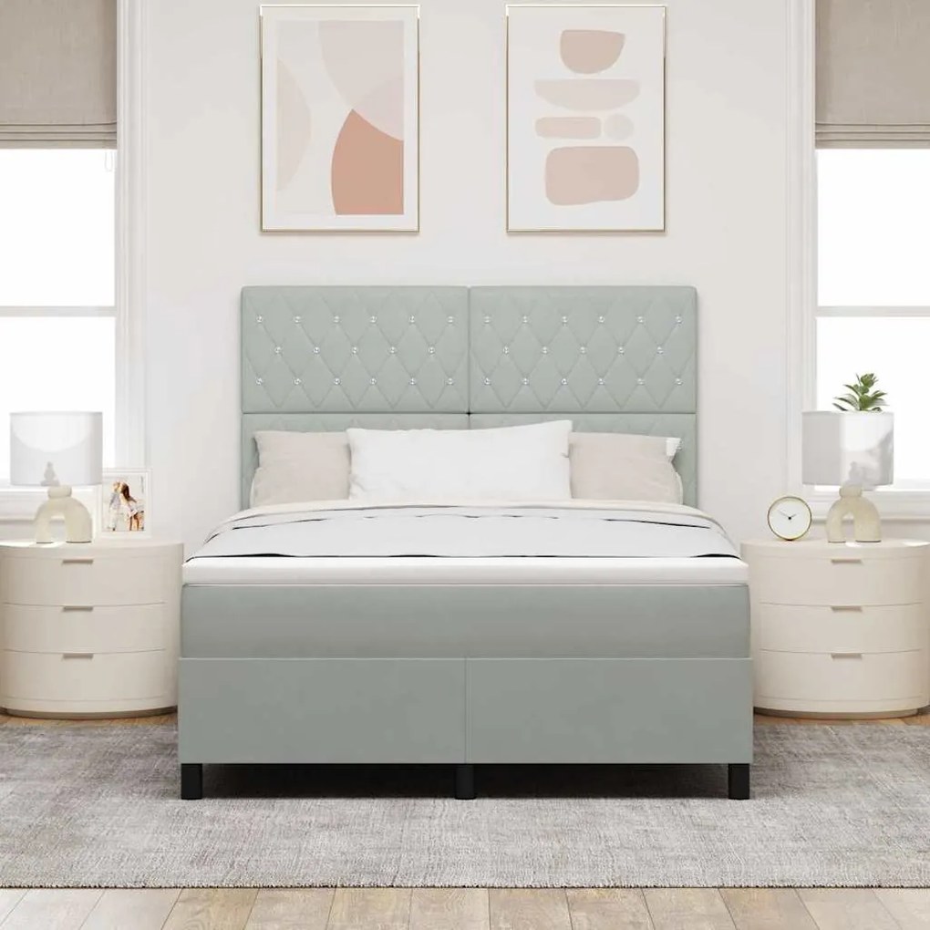 Cama Box Spring vidaXL com Colchão e Luz LED Cinza Claro 140x190 cm Ve